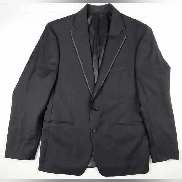 Calvin Klein Tuxedo Jacket Satin Trim Mens Size 42R Black 100% Wool Slim Fit - Picture 1 of 12